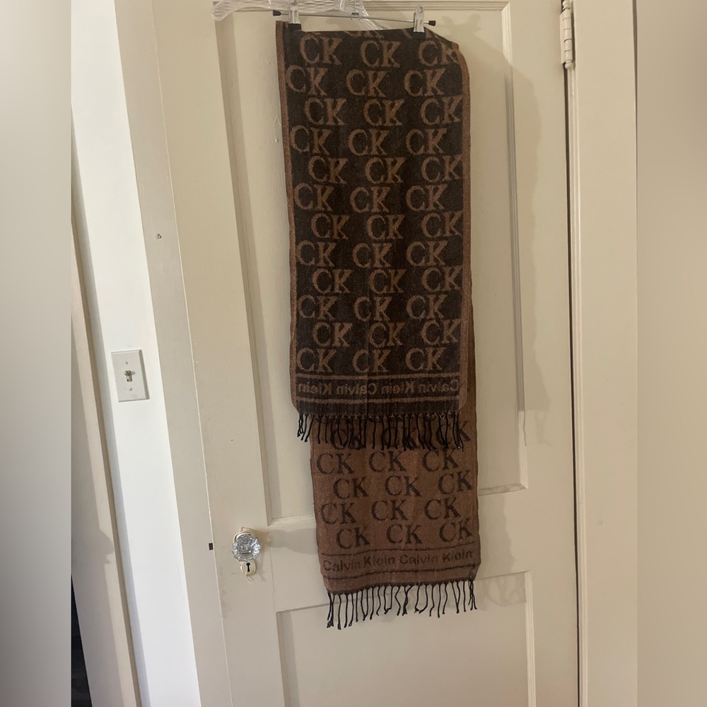 Calvin Klein Dark Brown and Light Brown Logo Scarf